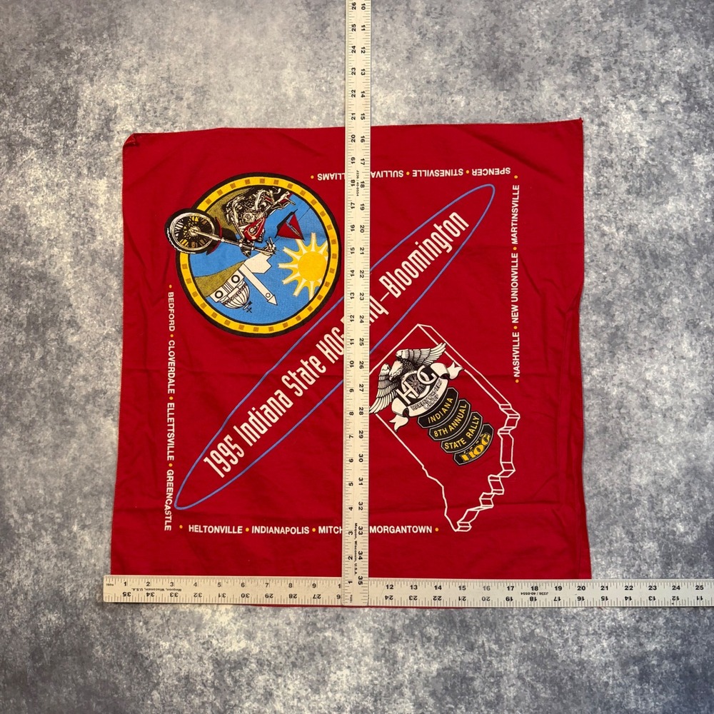 Vintage 1995 Harley Davidson Indiana State HOG Rally Bloomington Red Bandana - Picture 3 of 4